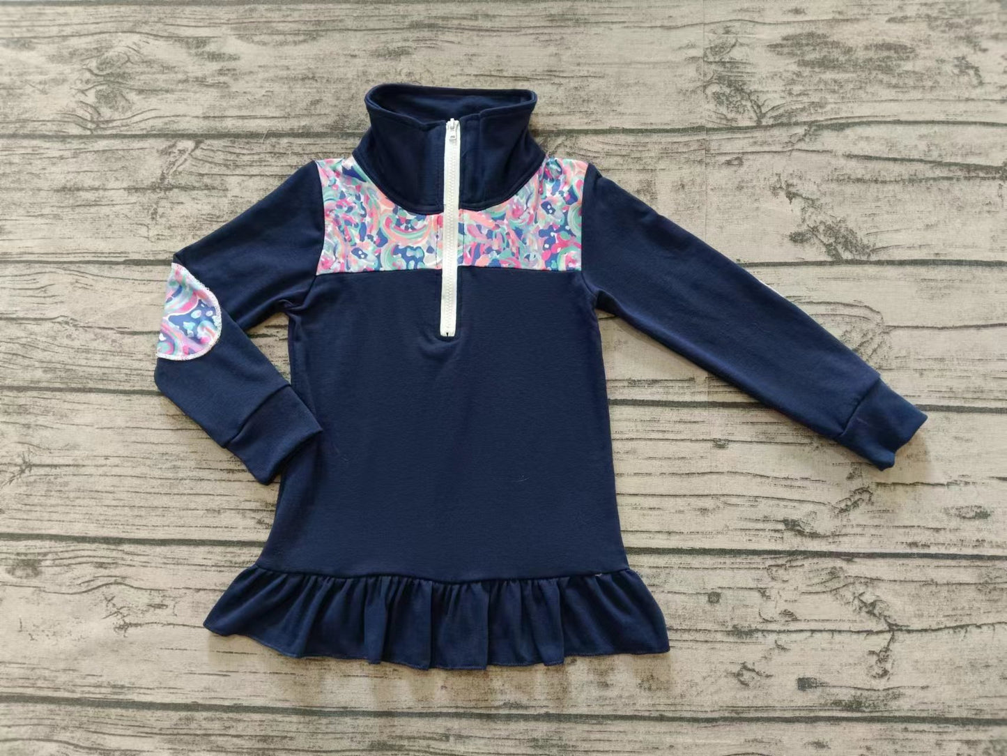 Preorder (moq 5)Baby Girls Navy Floral Zip Pullovers Cardigan Tops