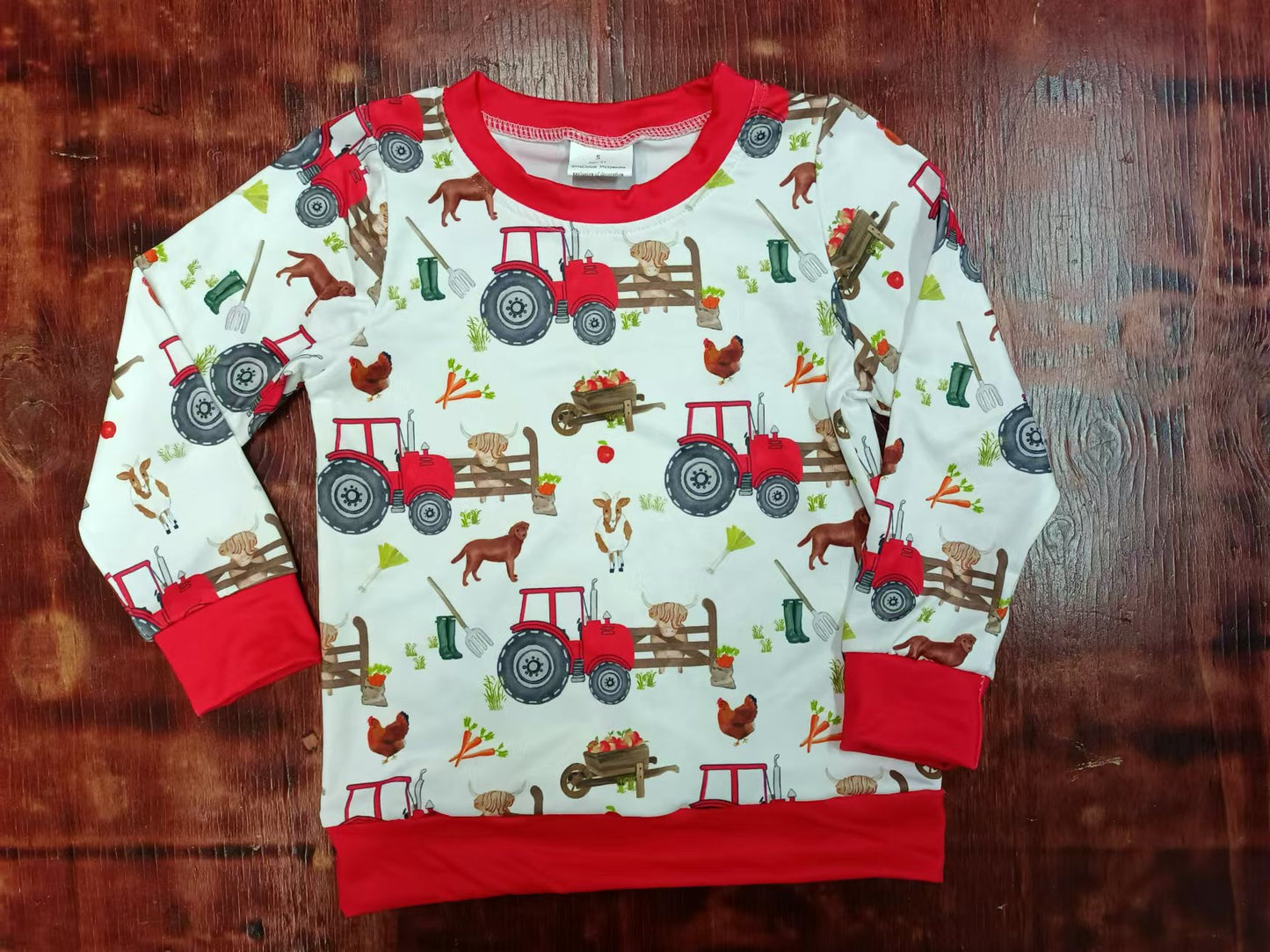 Preorder (moq 5)Baby Boys Farm Trucks Cow Long Sleeve Tee Tops