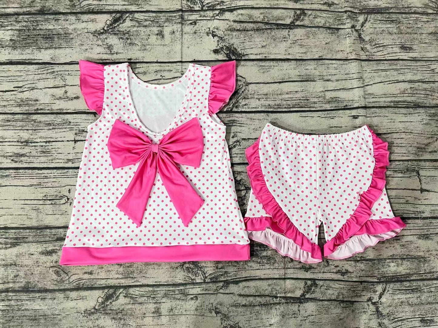 Baby Girls Doll Dots Bow Tunic Ruffle Shorts Clothes Sets