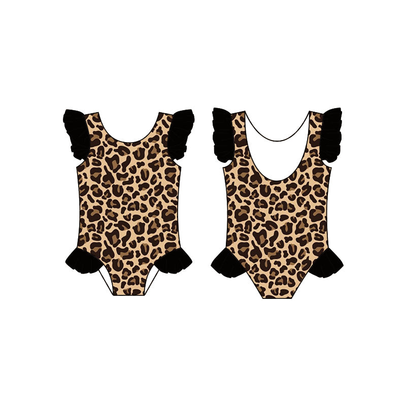 Baby Girls Leopard One Piece Ruffle Swimsuits preorder(moq 5)