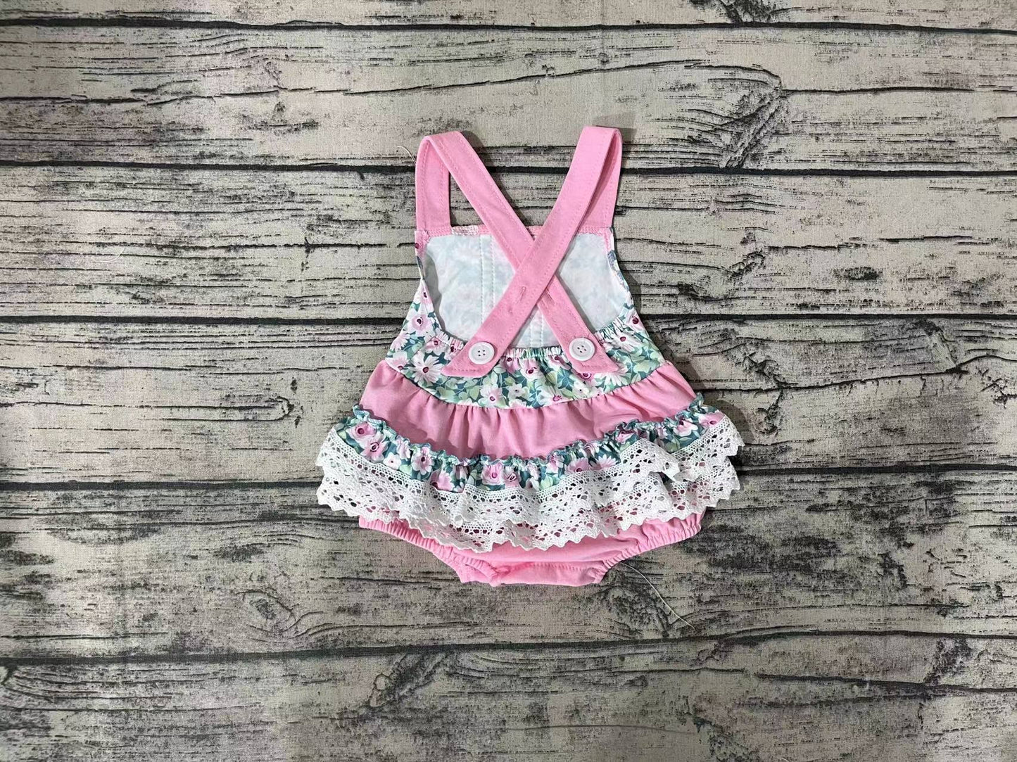 Baby Infant Girls Floral Pink Straps Summer Rompers