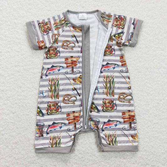 Baby Boys Fishing Summer Short Sleeve Zip Rompers