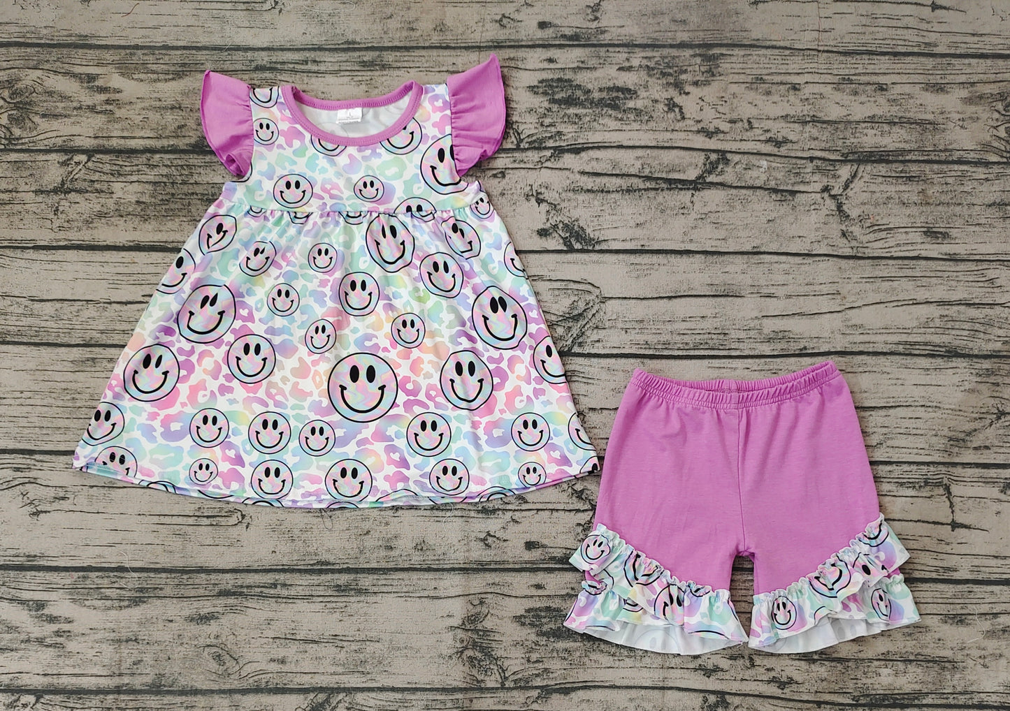 Baby Girls Leopard Smile Tunic Top Ruffle Shorts Clothes Sets