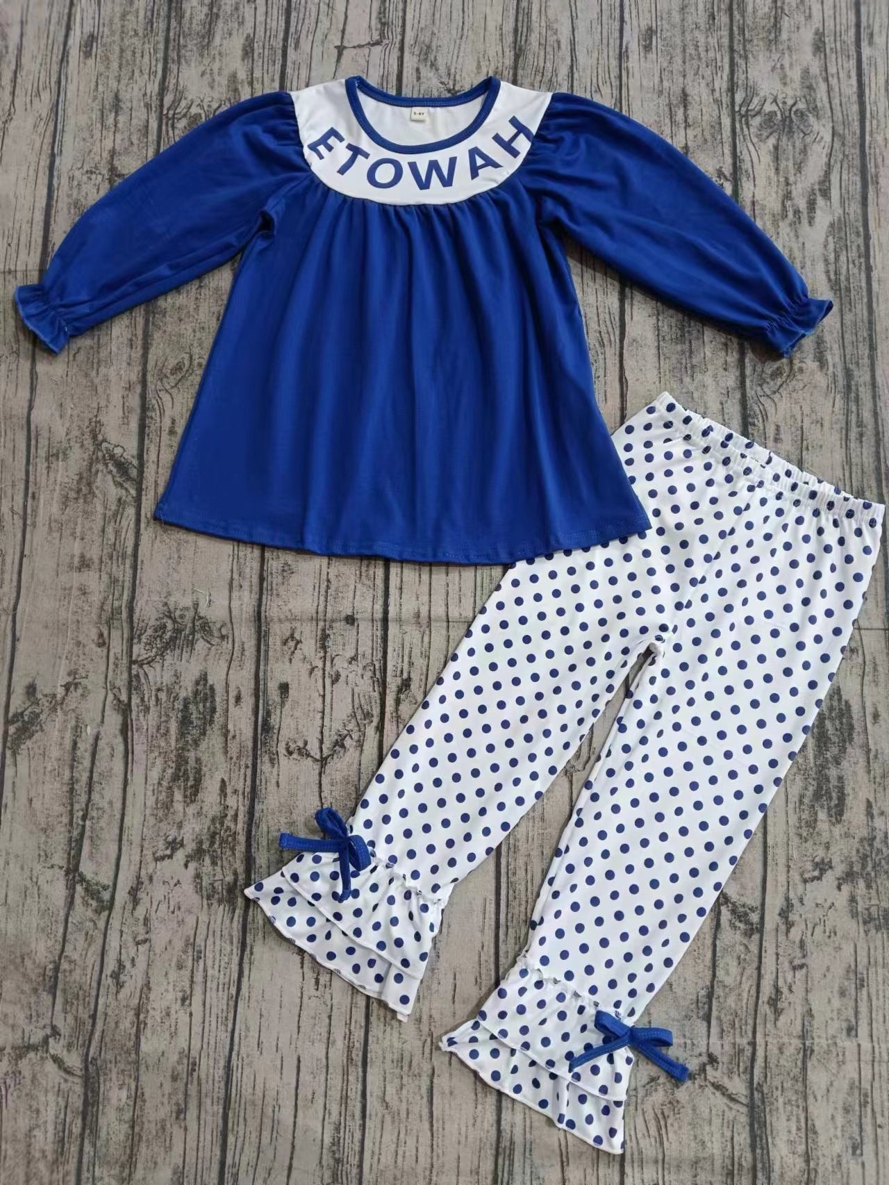 Preorder (moq 5)Baby Girls Etowah Team Tunic Top Ruffle Pants Clothes Sets