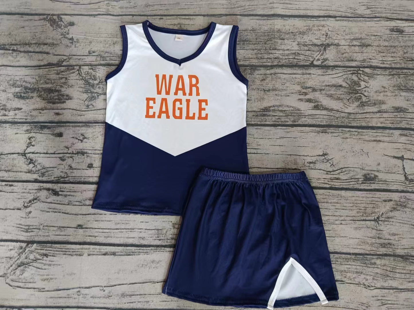 Baby Girls War Eagle Cheer Teams Top Skirt Clothes Sets Preorder(moq 5)