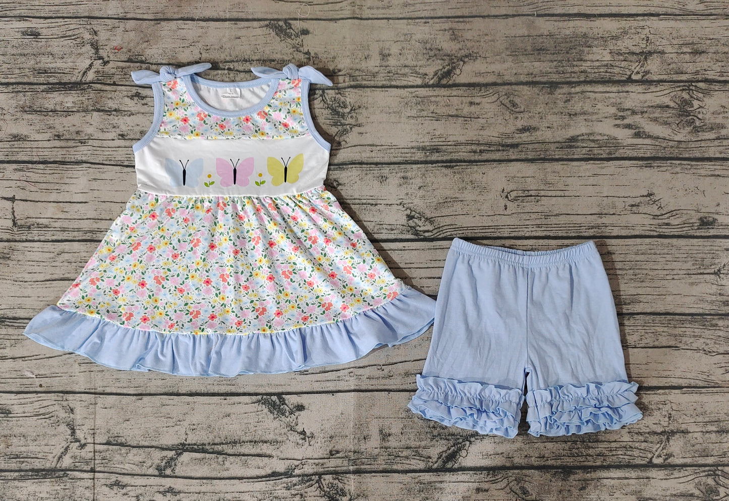 Baby Girls Flutter Sleeve Floral Butterfly Tunic Top Ruffle Shorts Clothes Sets
