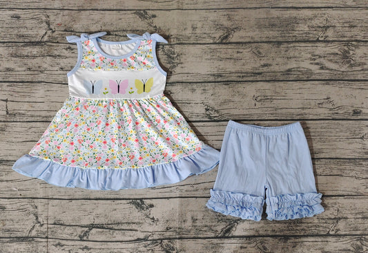 Baby Girls Flutter Sleeve Floral Butterfly Tunic Top Ruffle Shorts Clothes Sets
