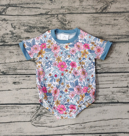 Baby Girls Green Flowers Pink Summer Rompers