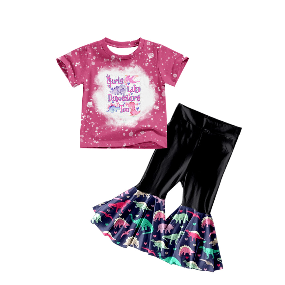 Baby Girls Like Dinosaurs Too Top Bell Pants Clothes Sets preorder(moq 5)