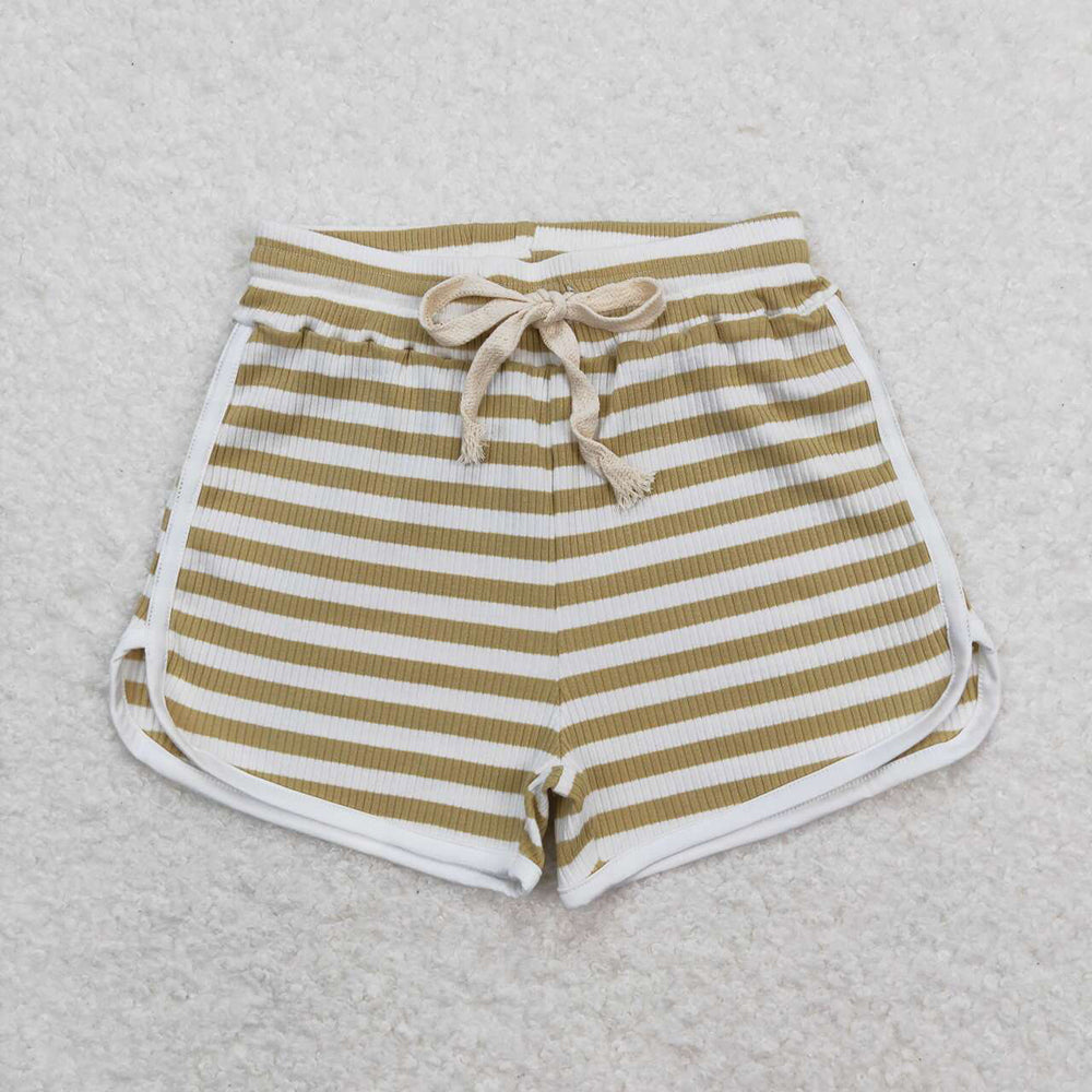 Baby Girls Brown Green Stripes Summer Sports Design Shorts