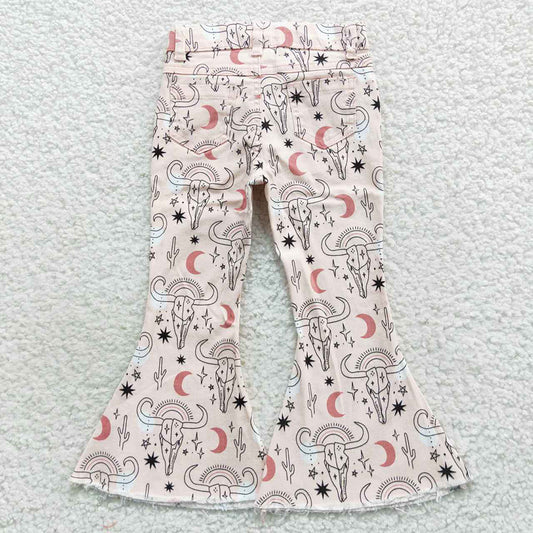 Baby Girls Western Pink Cow Denim Bell Pants