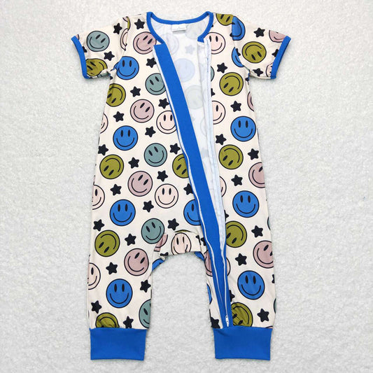 Baby Infant Boys Smile Blue Color Zip Short Sleeve Rompers