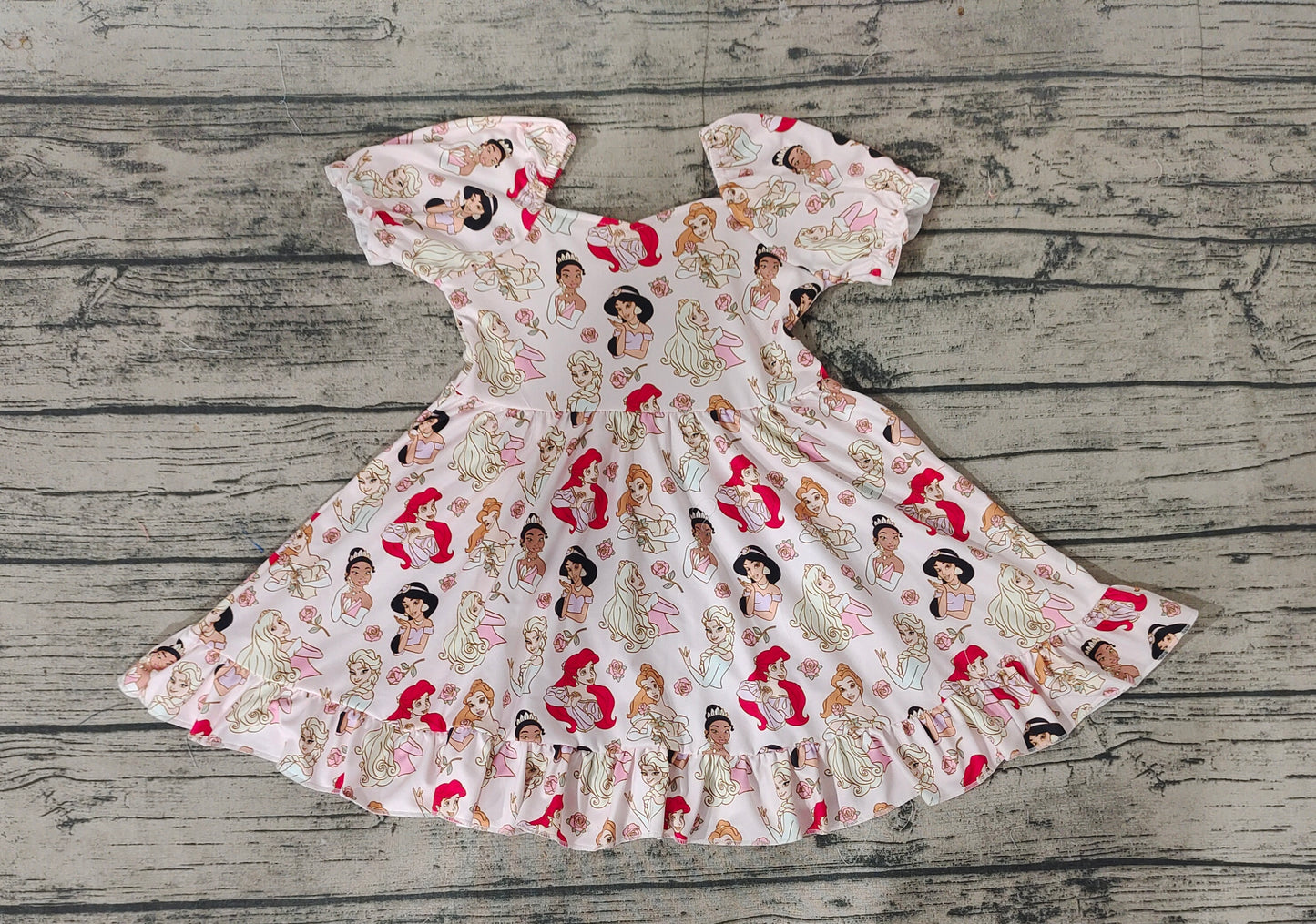 Baby Girls Pink Princess Bubble Sleeve Knee Length Dresses