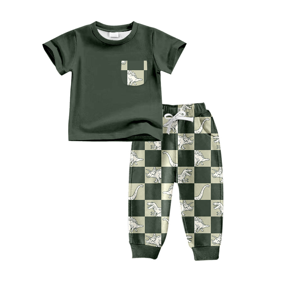 Baby Boys Green Dinosaur Pocket Tee Shirt Pants Sets preorder(moq 5)