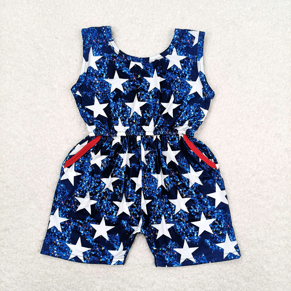 Baby girls 4th of July star blue jumpsuits