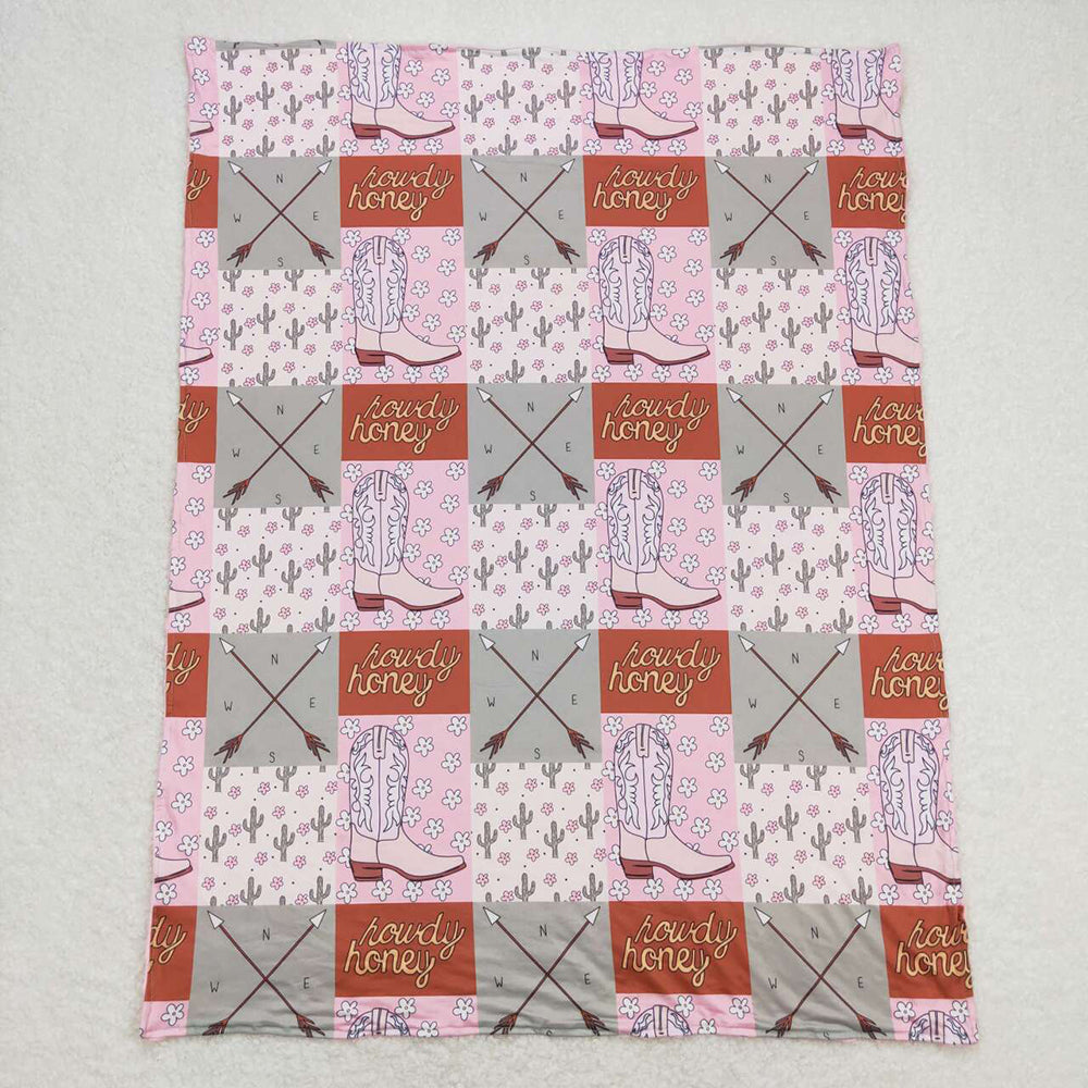 Baby Girls Pink Western Cactus Howdy Blankets