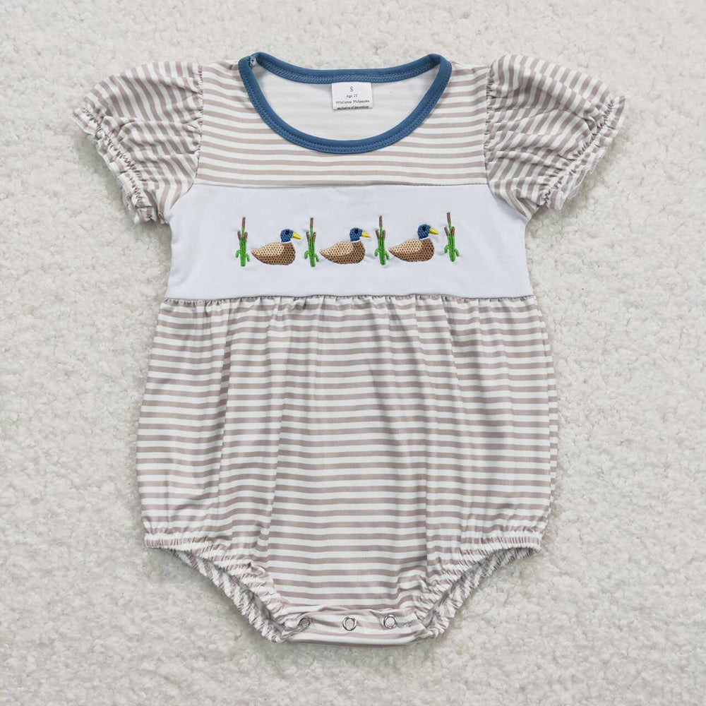 Baby Infant Girls Duck Stripes Summer Rompers