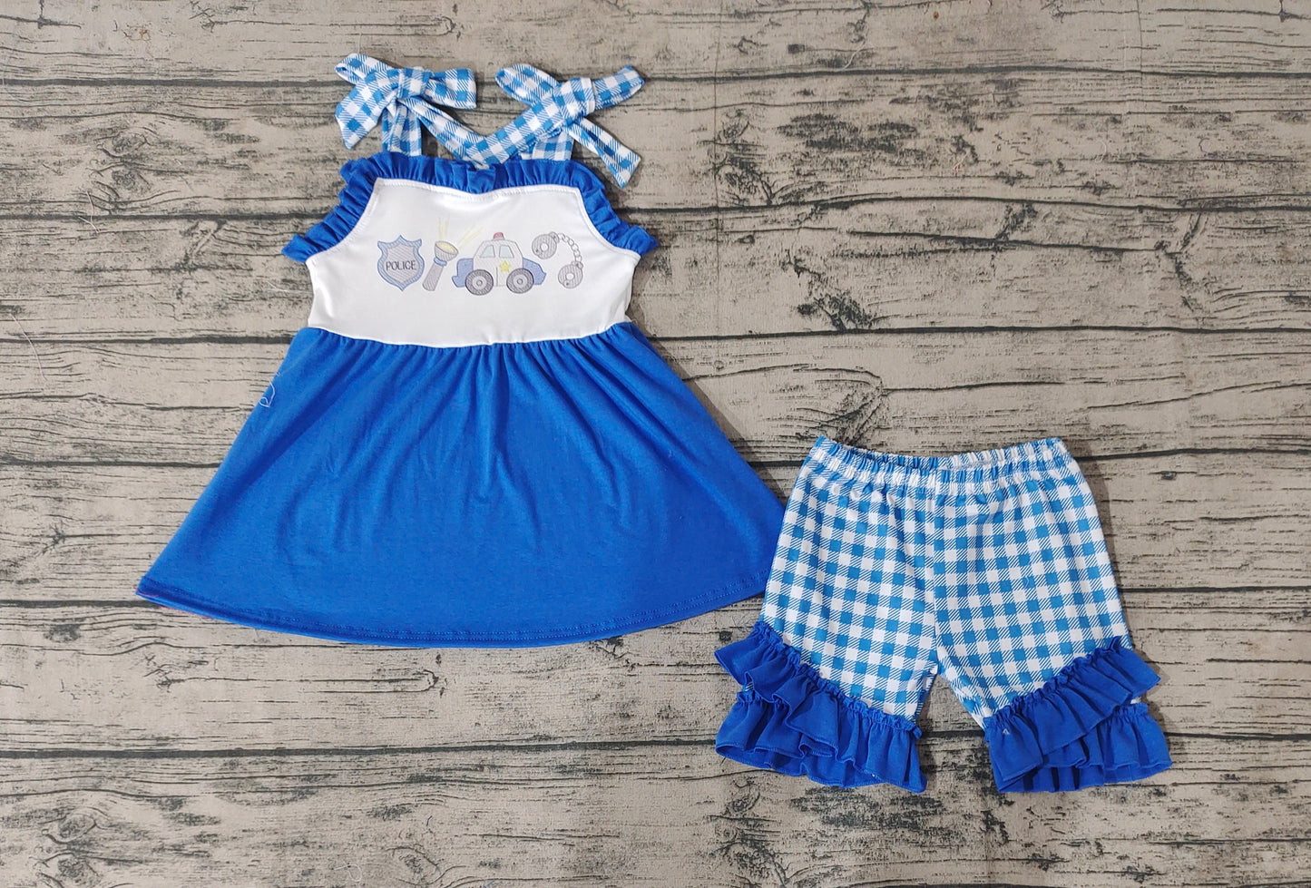 Baby Girls Police Blue Straps Tunic Ruffle Shorts Outfits Clothes Sets