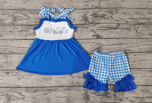 Baby Girls Police Blue Straps Tunic Ruffle Shorts Outfits Clothes Sets