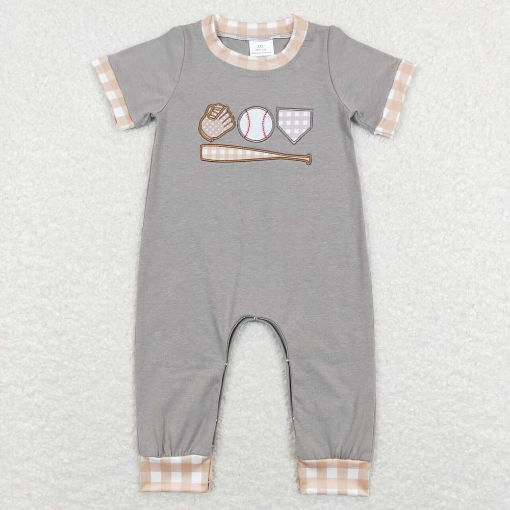 Baby Infant Boys Grey Baseball Short Sleeve Rompers