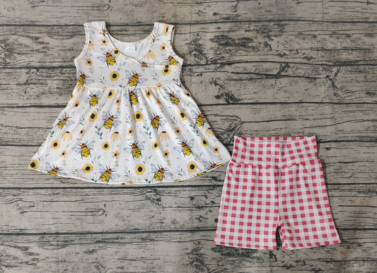Baby Girls Bee Spring Tunic Top Checkered Shorts Clothes Sets