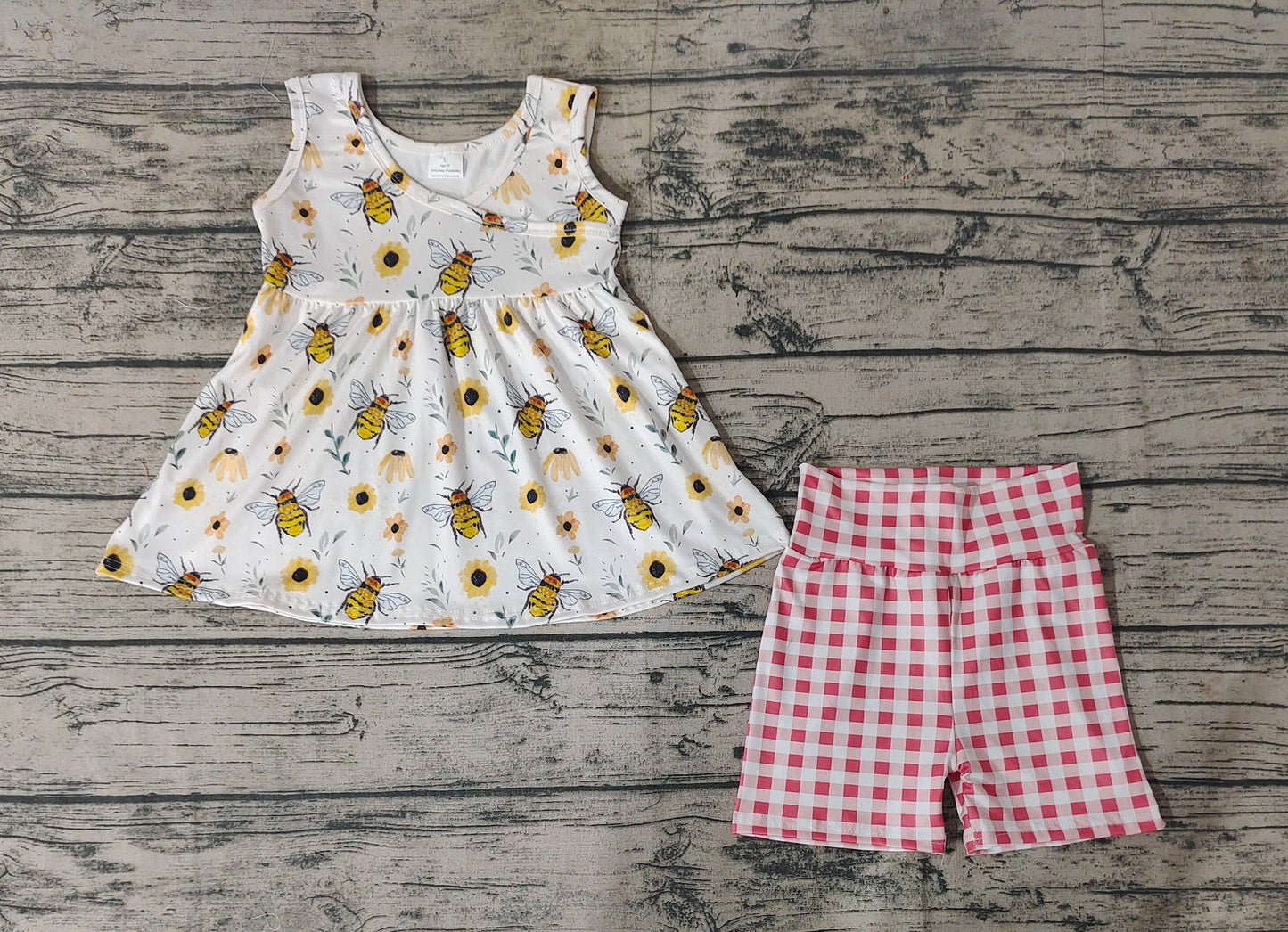 Baby Girls Bee Spring Tunic Top Checkered Shorts Clothes Sets