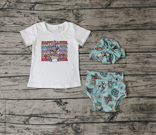 Baby Girls Hoppy Easter Rabbit Top Bummie Sets