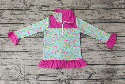 Baby Girls Green Floral Zip Pullover Tops