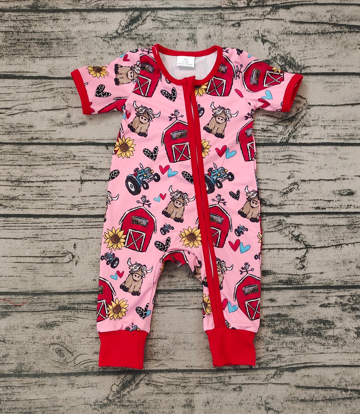 Baby Infant Girls Farm Highland Cow Zip Rompers