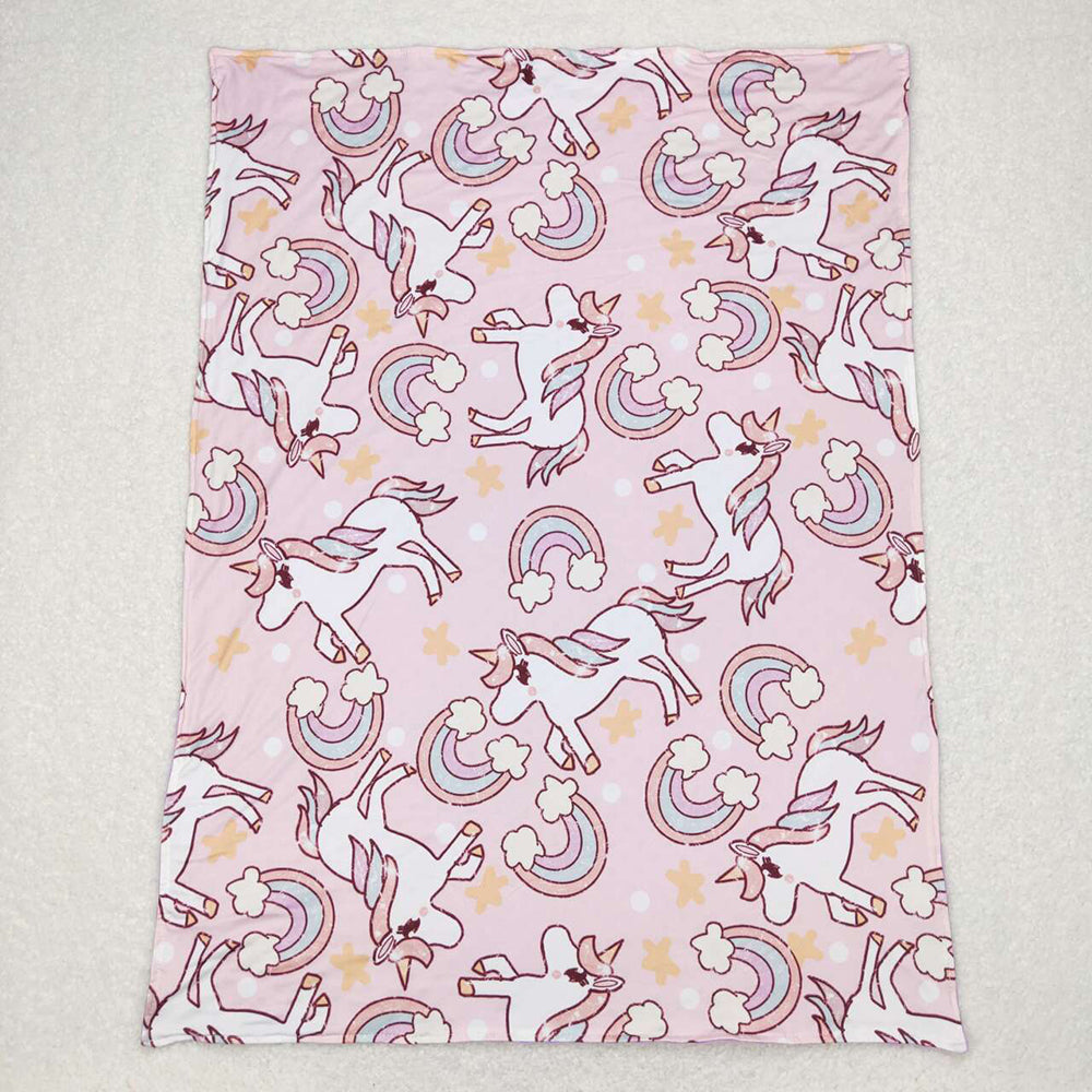 Baby Girls Pink Unicorn Rainbow Minky Blankets