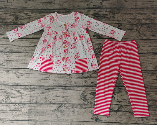 Baby Girls Christmas Santa Pocket Tunic Stripes Legging Pants Clothing Sets