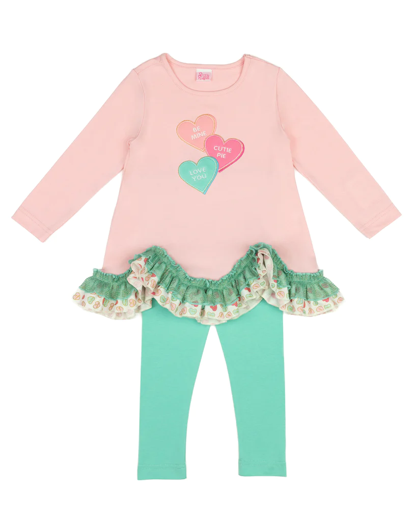 Baby Girls Pink Hearts Ruffle Tunic Top Legging Pants Clothes Sets preorder(moq 5)