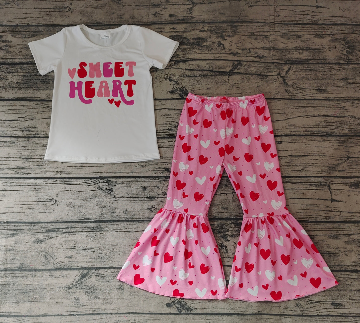 Baby Girls Valentines Sweet Heart Shirt Bell Pants Clothes Sets