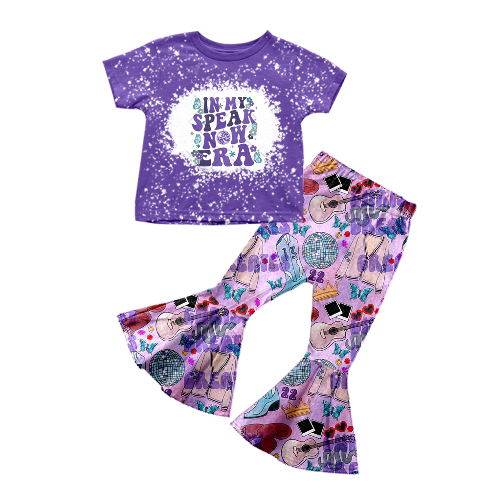 Baby Girls Purple Singer Short Sleeve Tee Top Bell Bottom Pants Clothes Sets preorder(moq 5)