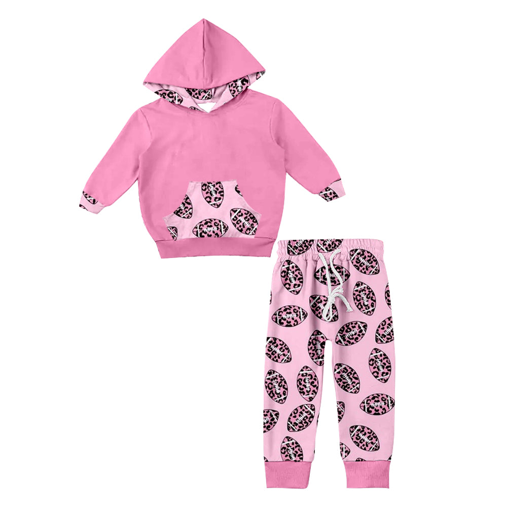 Baby Girls Long Sleeve Leopard Football Hood Top Pants Clothing Sets Preorder(moq 5)