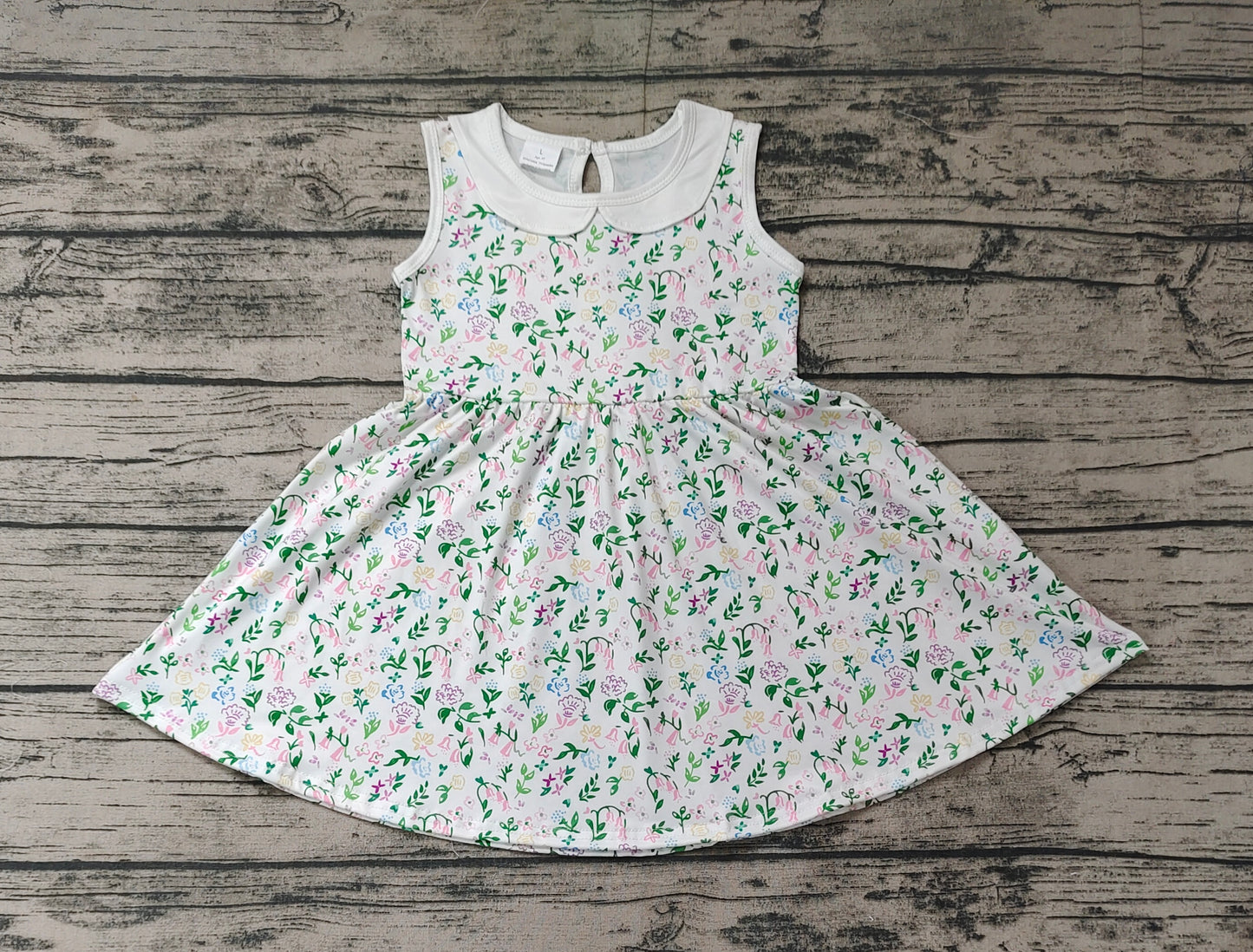 Baby Girls Green Floral Pink Spring Sleeveless Knee Length Dresses