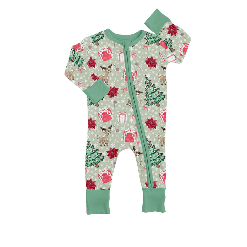 Christmas Deer Present Baby Infant Long Sleeve Zip Rompers preorder(moq 5)