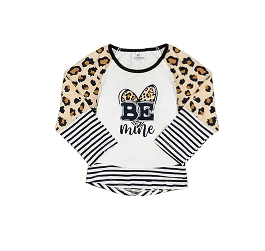 Baby Girls Be Mine Valentines Long Sleeve Leopard Tee Shirts Tops preorder(moq 5)