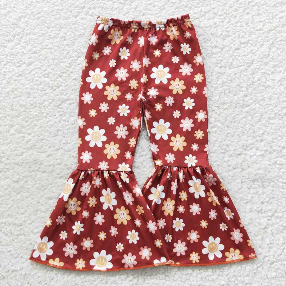 Baby Girls Brown Flowers Bell Bottom Pants