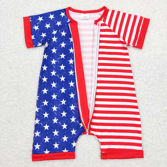 Baby Infant Boys Toddler 4th Of July Star Red Stripes Short Sleeve Rompers