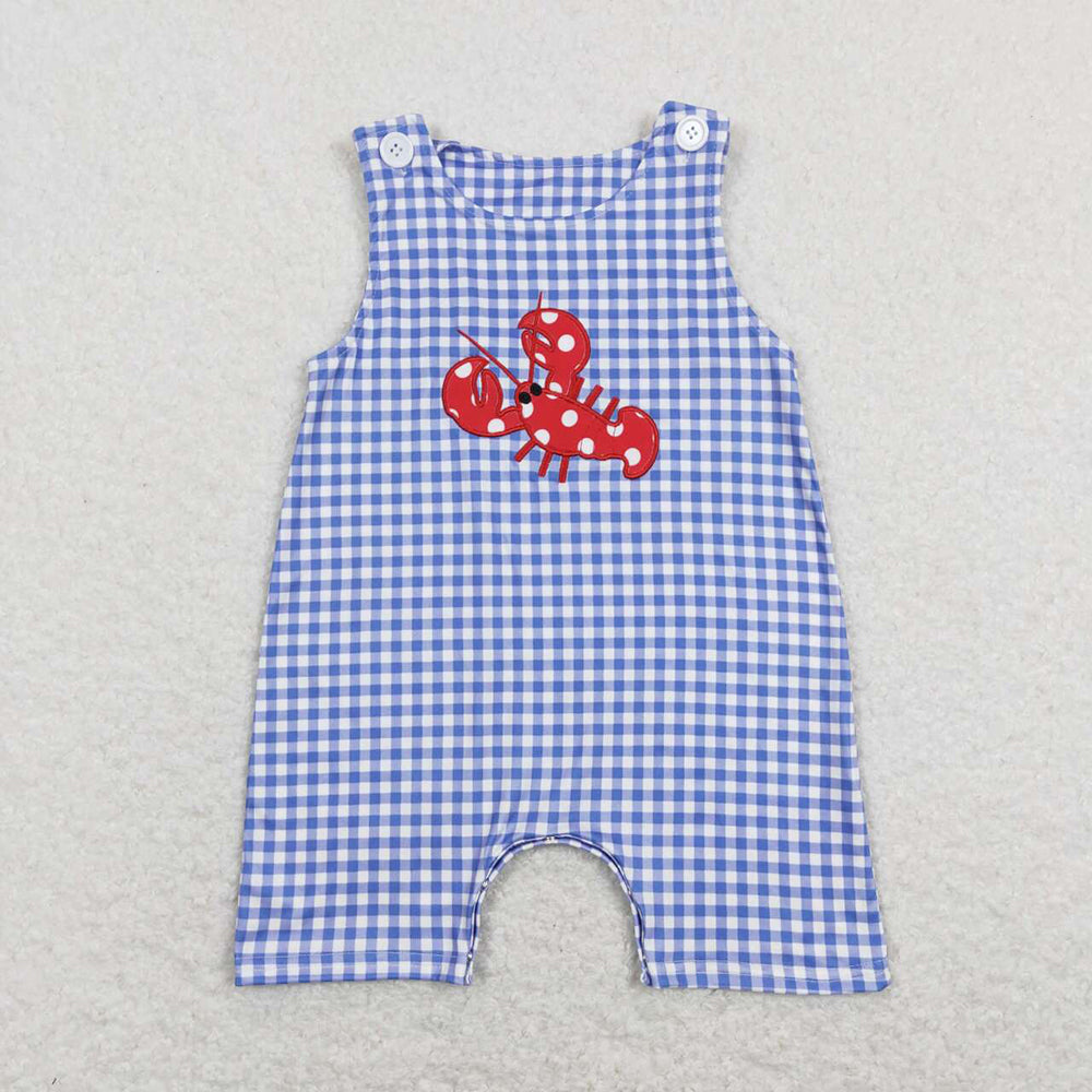 Baby Infant Boys Crawfish Blue Checkered Rompers