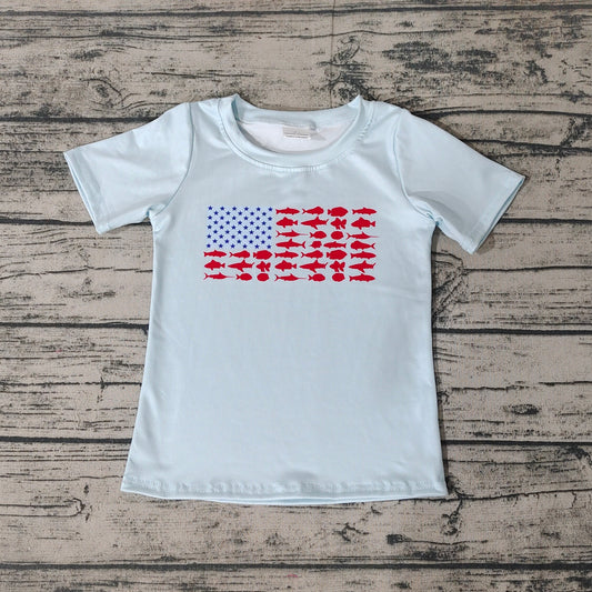 Baby Boys Blue Fishing Stars 4th of July Short Sleeve Tee Shirts Tops