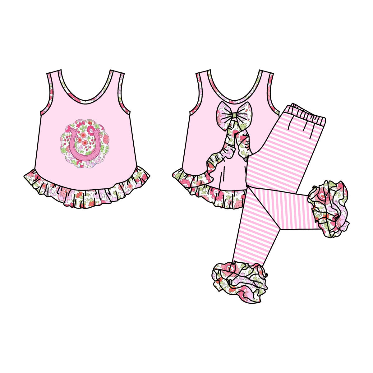 Baby Girls Sleeveless Western Pink Top Icing Pants Clothing Sets Preorder(moq 5)
