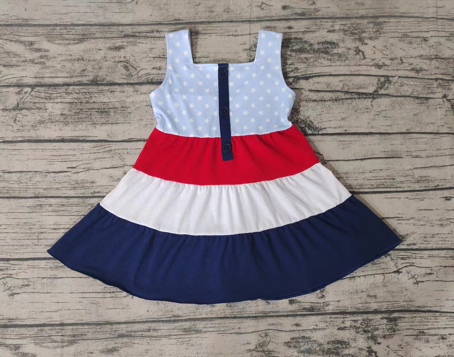 Baby Girls Red Stars Sleeveless 4th Of July Knee Length Dresses