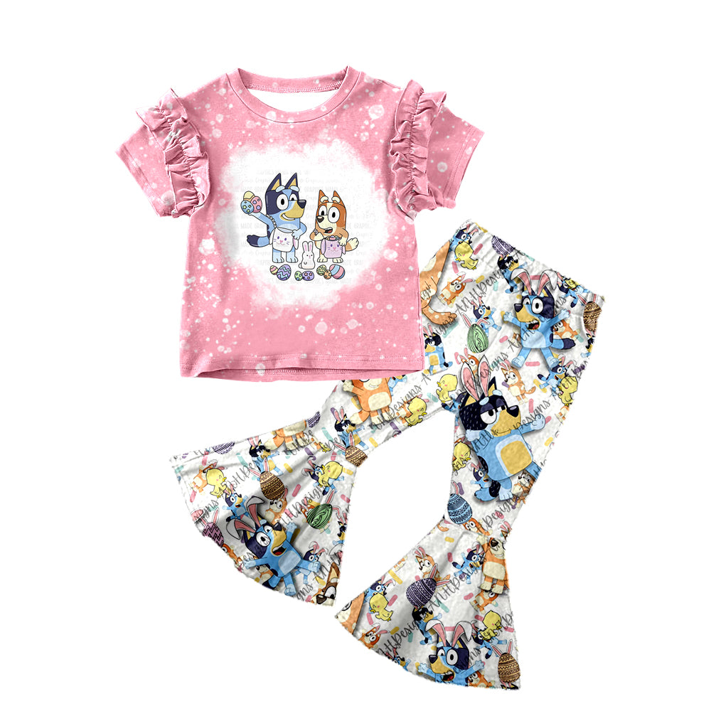 Baby Girls Pink Cartoon Dog Top Bell Pants Clothing Sets Preorder(moq 5)