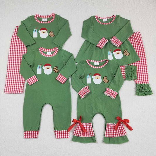 Embroidery Milk Cookie Santa Sibling Christmas Toddler Clothing Sets Rompers