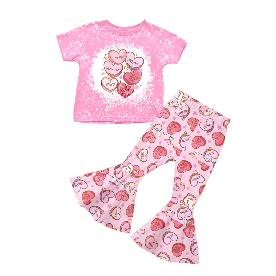 Baby Girls Valentines Pink Hearts Kiss Top Bell Pants Clothes Sets preorder(moq 5)