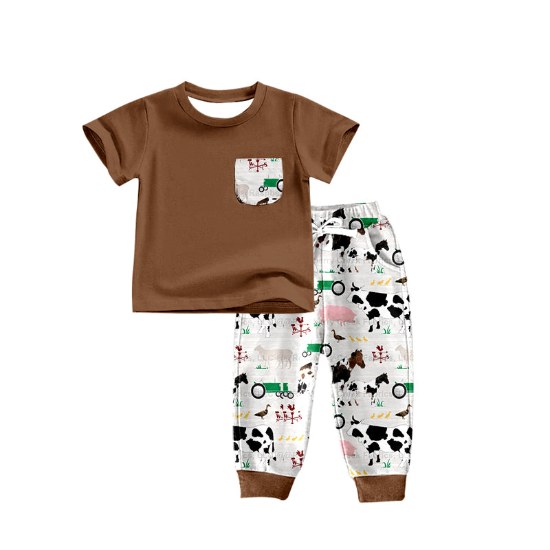 Baby Boys Farm Cows Short Sleeve Tee Shirt Pants Clothes Sets preorder(moq 5)