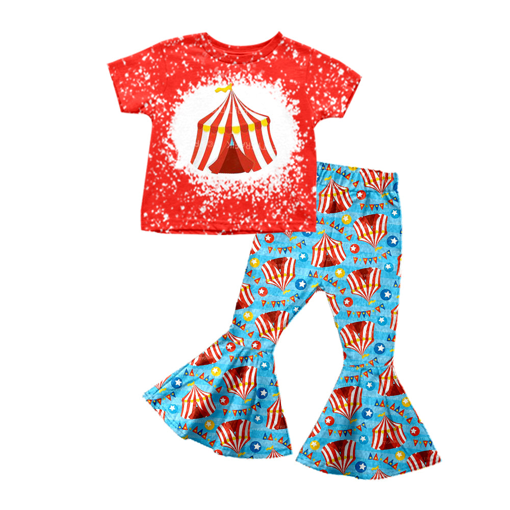 Baby Girls Short Sleeve Circus Tee Shirt Bell Pants Clothing Sets Preorder(moq 5)