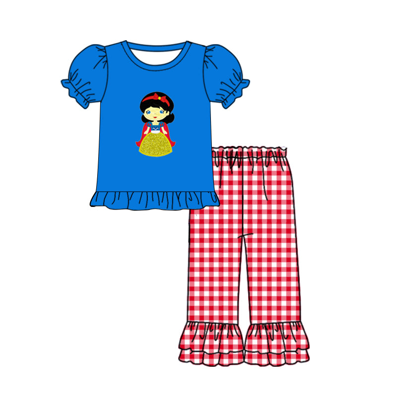 Baby Girls Blue Princess Tee Top Ruffle Pants Clothing Sets Preorder(moq 5)